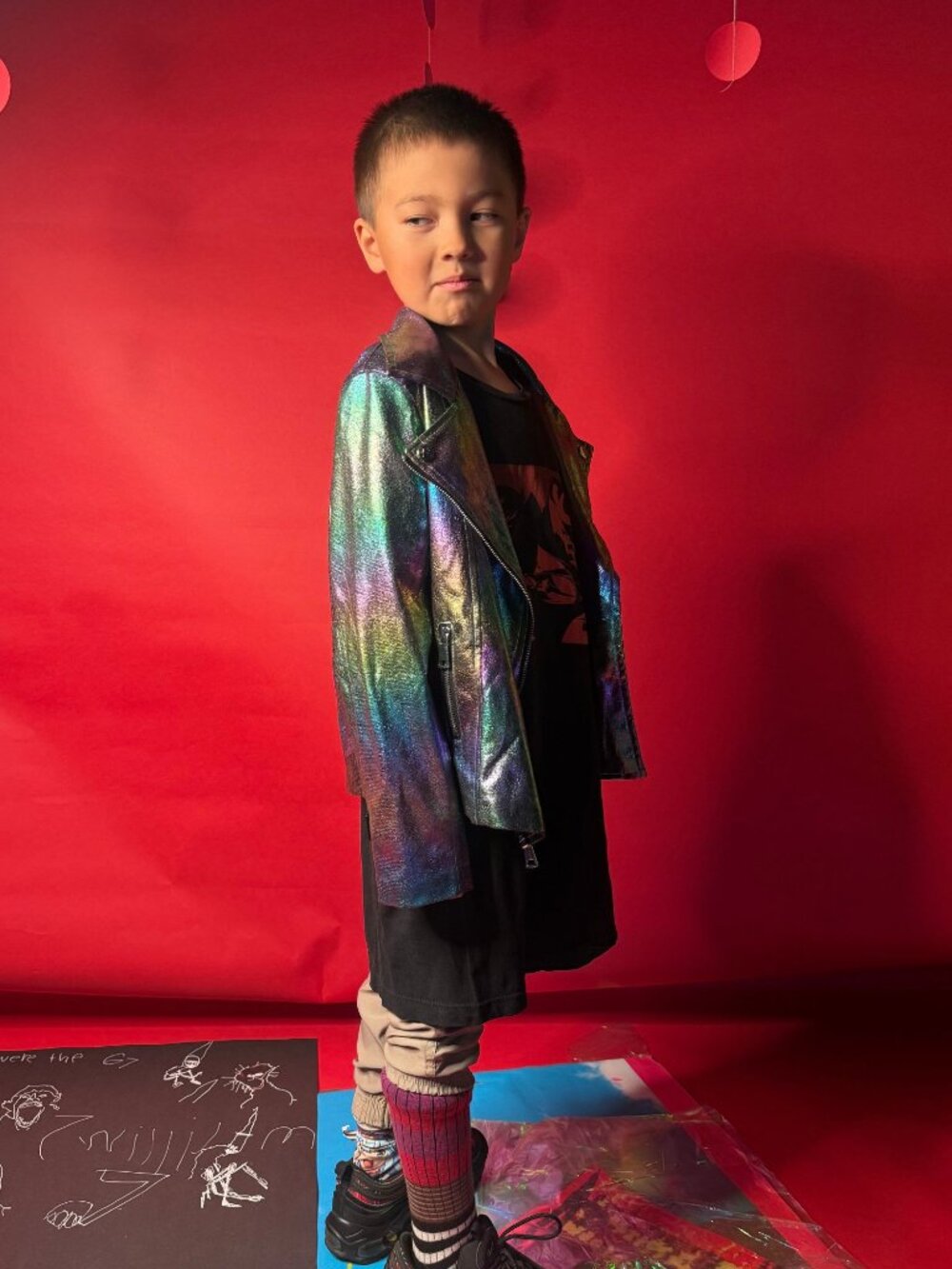 D-Signed Disney Rainbow Iridescent Metallic Moto Jacket Kids L Holographic